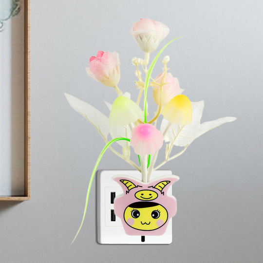 Contemporary Plastic Blooming Flower Wall Nightlight - Yellow/Pink/Peach Led Night Light With Plug