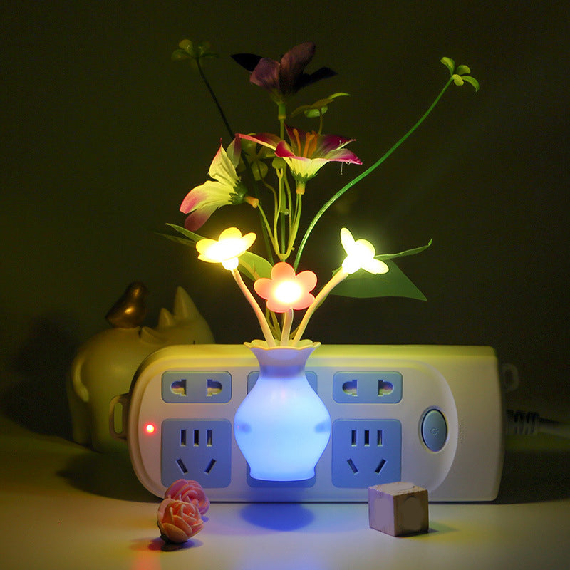 Tulip Flower Led Night Lamp: Glowing Plastic Wall Light With Multicolored Lighting - Modern Bedside