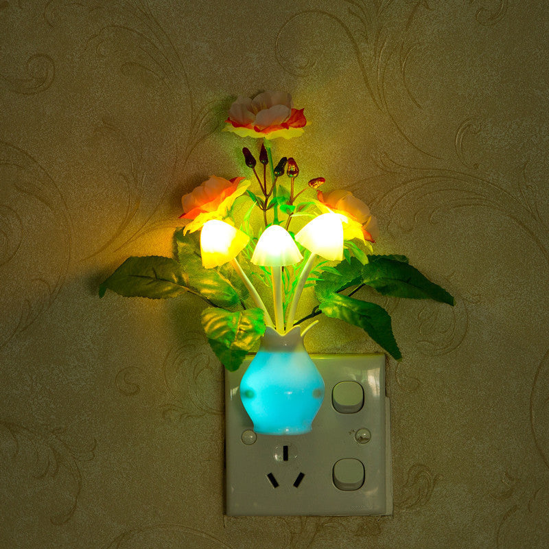 Modern Pink And Green Led Flower Vase Night Light - Multi-Colored Wall Lamp