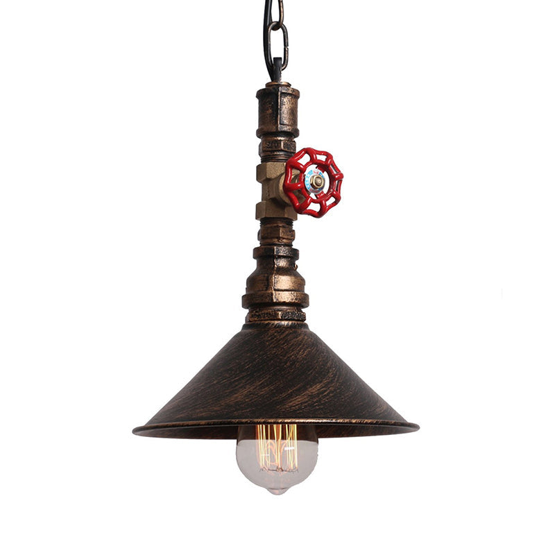 Industrial Metal Water Pipe And Valve Suspension Pendant - Black/Bronze Cone Shade