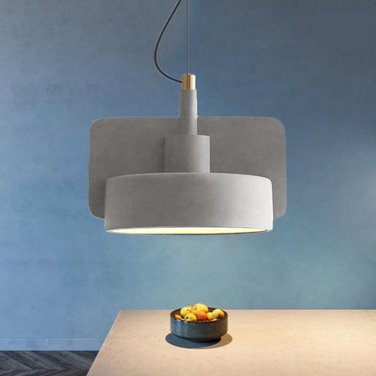 Minimalist Hanging Light: Cement Shallow Bowl Fixture For 1 Bulb Perfect Dining Table In