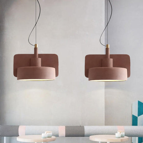 Minimalist Shallow Bowl Hanging Light With 1 Bulb - Red/Grey/Yellow
