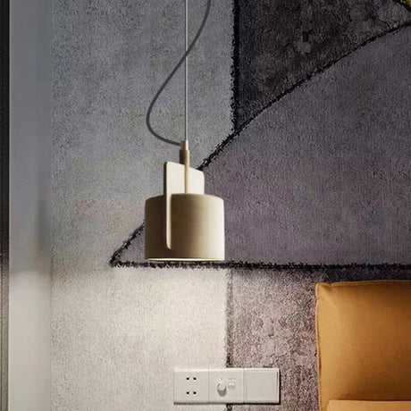 Nordic Single-Bulb Half Shade Pendant Light In Red/Grey/Yellow For Bedside