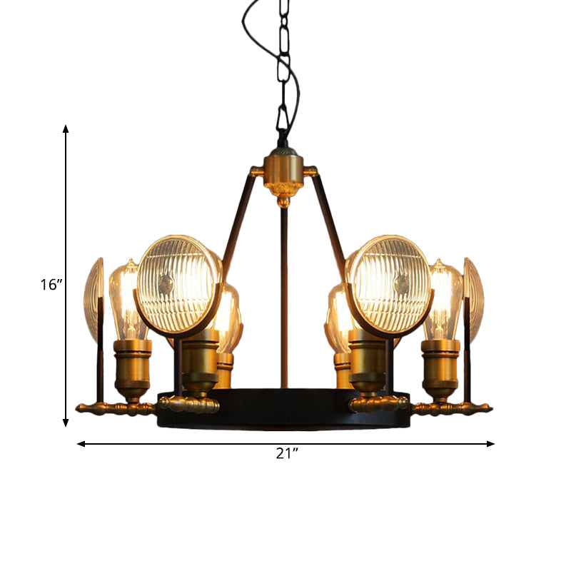 Vintage Black Grid Glass Lens Chandelier Lamp - 6/9/12 Lights Hanging Light Kit For Restaurants