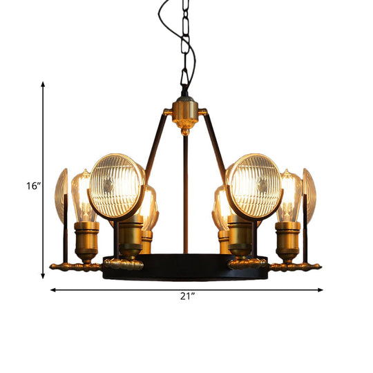 Vintage Black Grid Glass Lens Chandelier Lamp - 6/9/12 Lights Hanging Light Kit For Restaurants