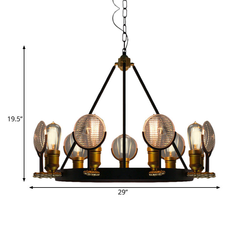 Vintage Black Grid Glass Lens Chandelier Lamp - 6/9/12 Lights Hanging Light Kit For Restaurants
