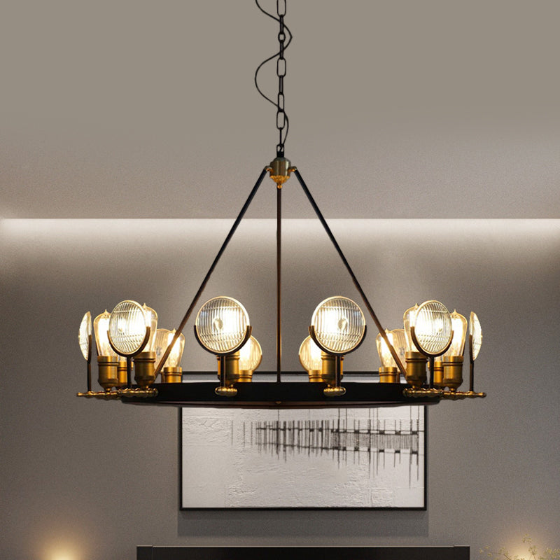 Vintage Black Grid Glass Lens Chandelier Lamp - 6/9/12 Lights Hanging Light Kit For Restaurants 12 /