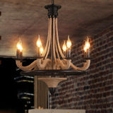 8-Bulb Black Pendant Chandelier With Rope And Wheel Design Ideal For Farmhouse Restaurant Decor