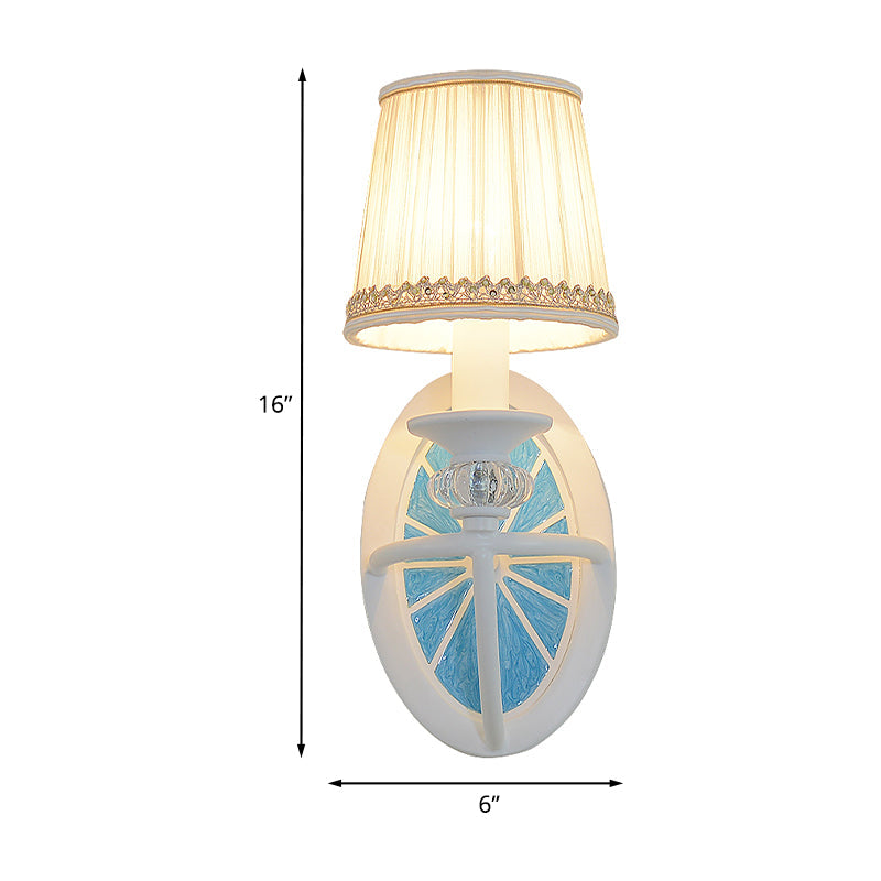 Modern Blue Elliptical Sconce Lamp - Wall Mounted Iron Light With Fabric Shade For Living Room