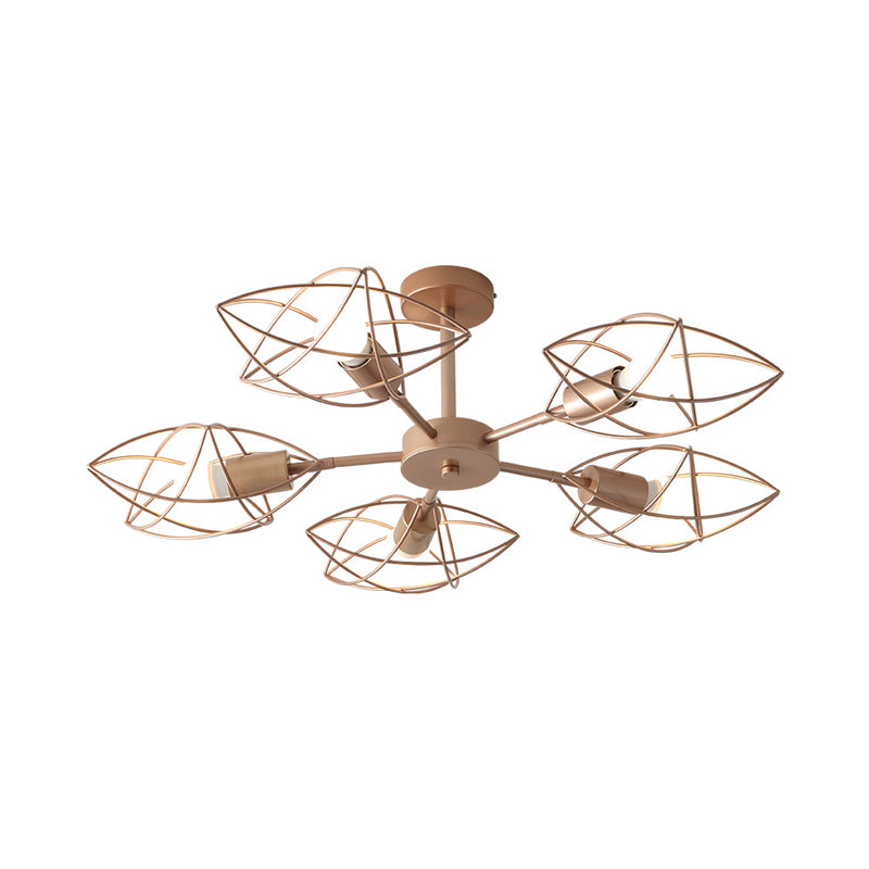 Colonial Iron Star Cage Gold Semi Flush Mount - 5-Light Close To Ceiling Lighting Fixture For