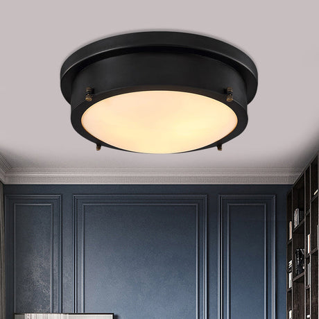 Iron Black Circle Led Flush Mount Light For Corridor - 10/14 Warm/White/3 Color Options