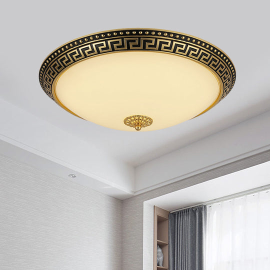 Frosted Glass Ceiling Fixture - Rustic Led Bedroom Flush Mount Lighting In Brass (Bowl Design