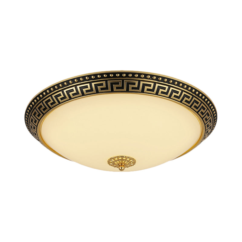 Frosted Glass Ceiling Fixture - Rustic Led Bedroom Flush Mount Lighting In Brass (Bowl Design