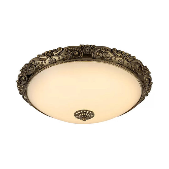 Traditional White Glass Led Bedroom Ceiling Lamp - Brass Domed Flush Mount Lighting (12’/16’/19.5’)