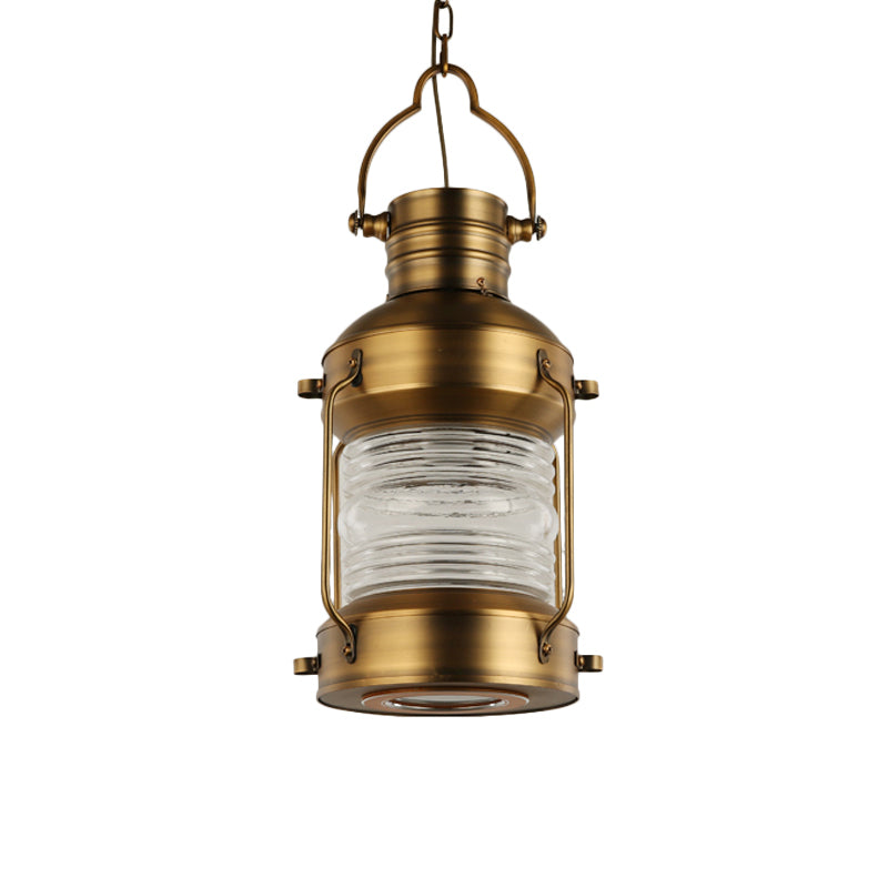 Lantern Cafe Hanging Light Kit - Industrial Iron Pendant With Clear Glass Shade In Gold 1 Bulb