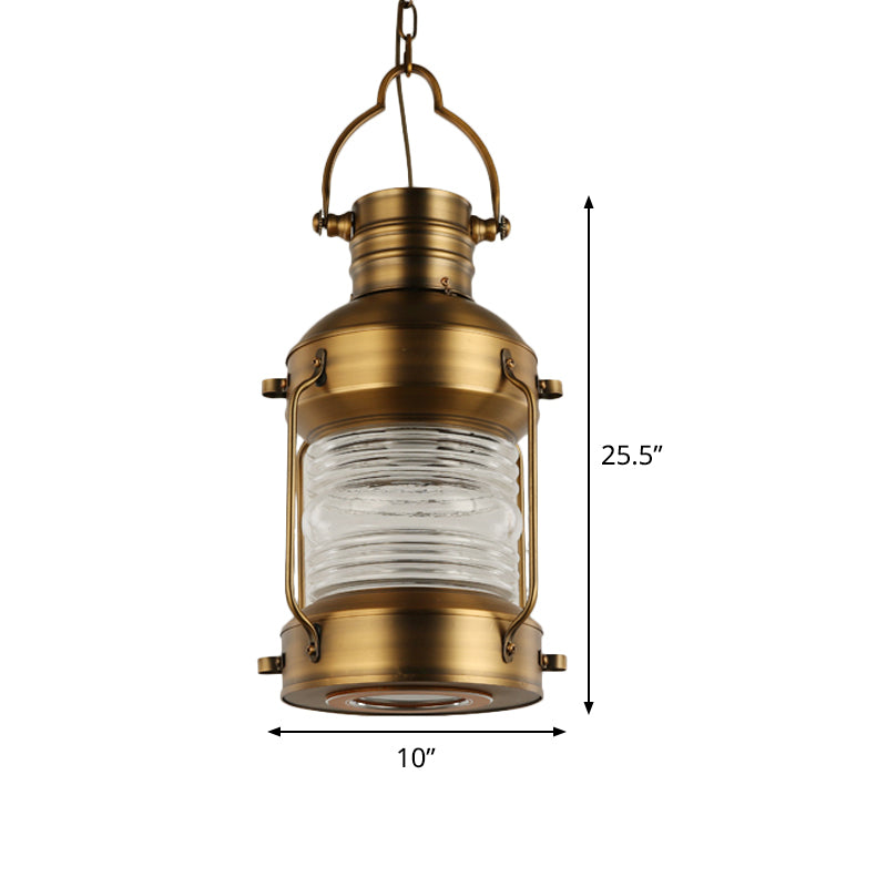 Lantern Cafe Hanging Light Kit - Industrial Iron Pendant With Clear Glass Shade In Gold 1 Bulb