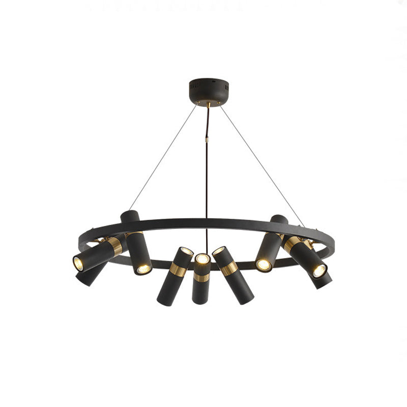 Modern Black Metal Pipe Pendant Chandelier - 6/9 Heads Round Design Ideal For Bedroom Ceiling