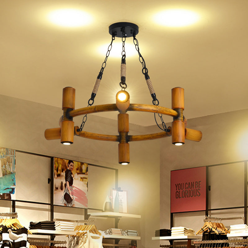 Yellow 9-Bulb Farmhouse Iron Chandelier With Jute Rope Pendant