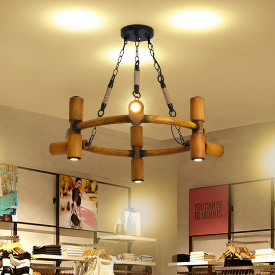 Yellow 9-Bulb Farmhouse Iron Chandelier With Jute Rope Pendant
