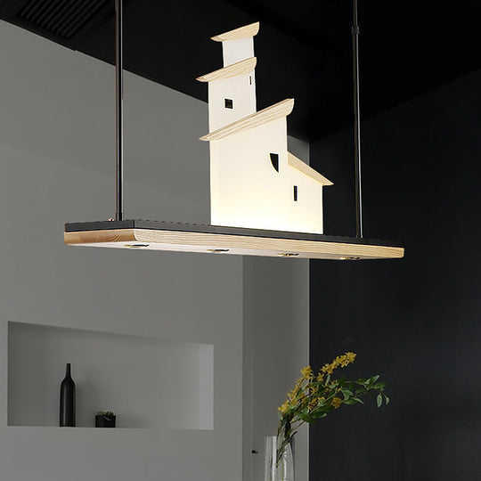 Art Deco Island Pendant Ceiling Light Led Metal Fixture In White With Wood Bracket - Warm/White /