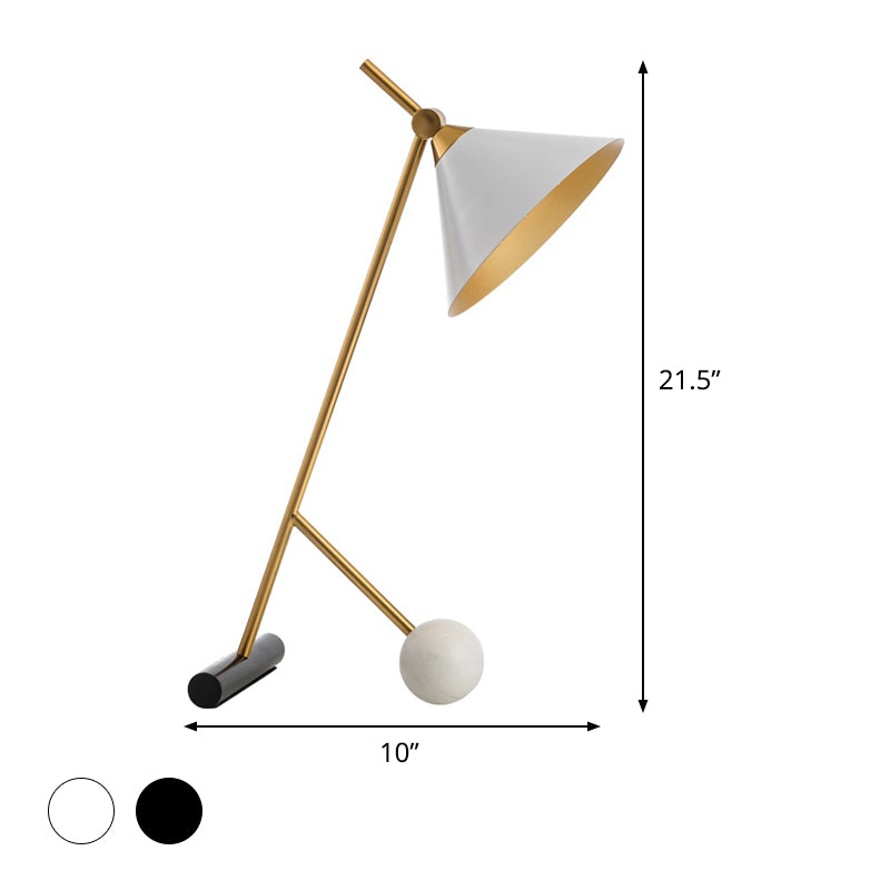 Vintage Metal Nightstand Lamp With Funnel Design White/Black And Marble Ball For Bedroom