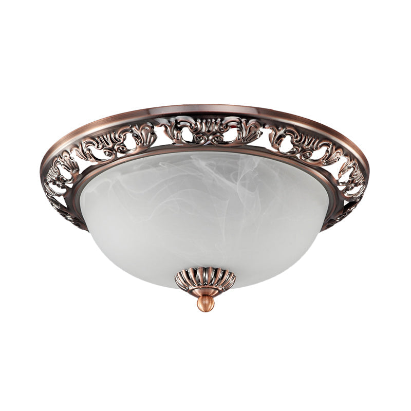 Opal Glass Flush Mount Ceiling Light In Bronze/Copper - Countryside 3 - Head Metal Fixture Wide