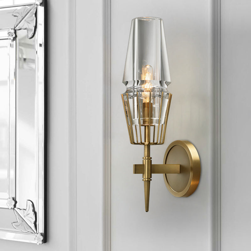Colonial Gold Wall Sconce With Clear Glass Tapered Design 1/2-Light Porch Lighting 1 /