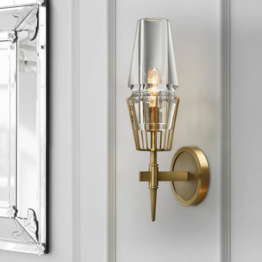 Colonial Gold Wall Sconce With Clear Glass Tapered Design 1/2-Light Porch Lighting 1 /