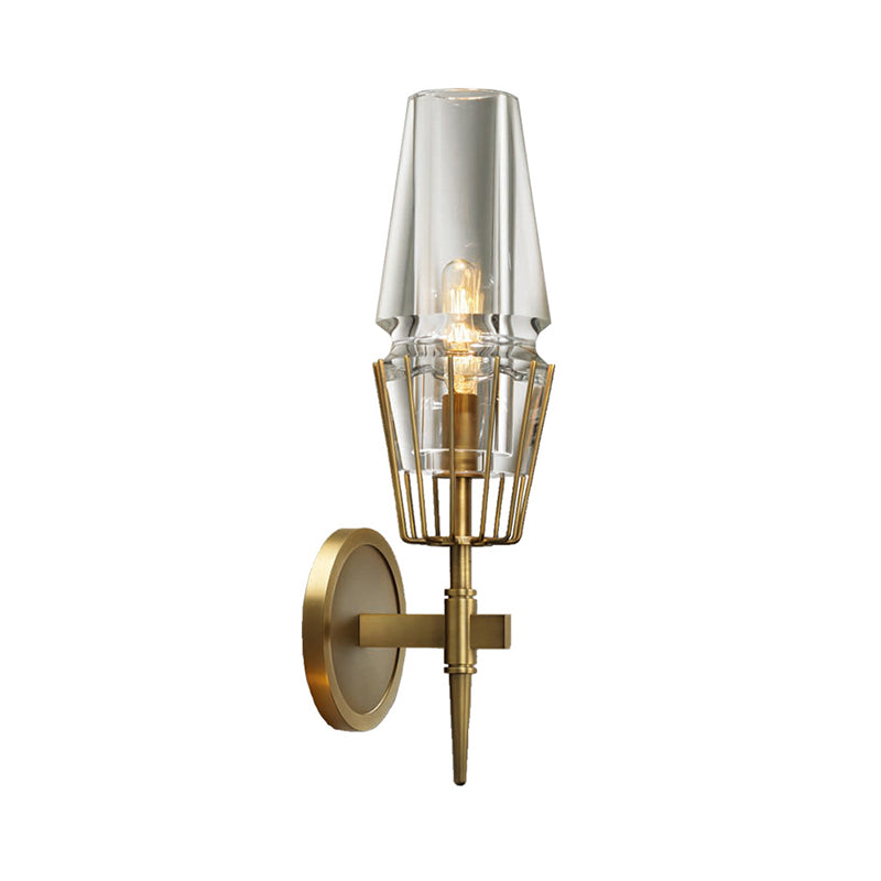 Colonial Gold Wall Sconce With Clear Glass Tapered Design 1/2-Light Porch Lighting