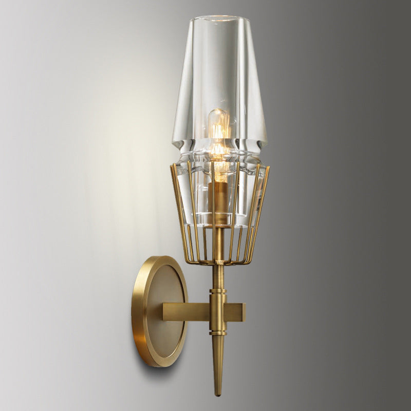 Colonial Gold Wall Sconce With Clear Glass Tapered Design 1/2-Light Porch Lighting