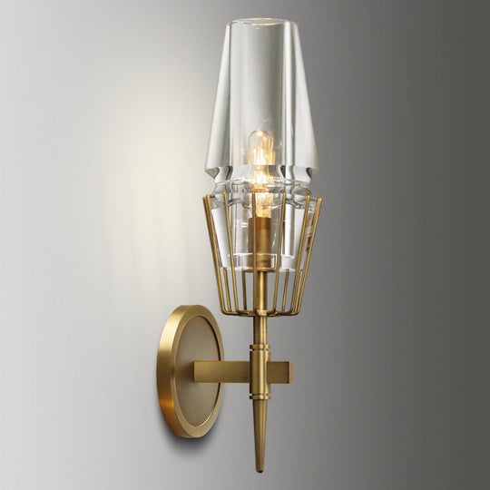 Colonial Gold Wall Sconce With Clear Glass Tapered Design 1/2-Light Porch Lighting