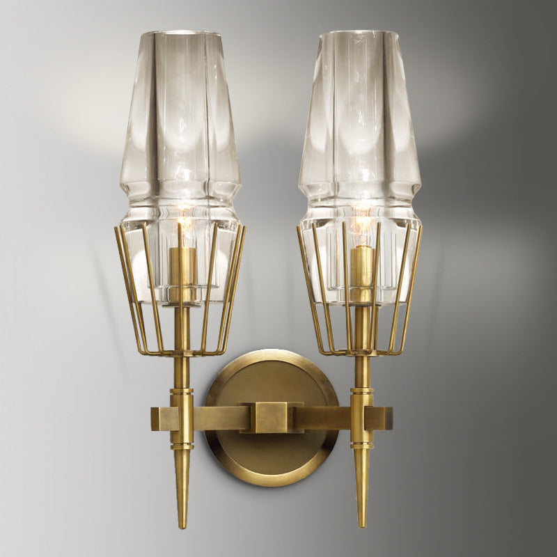Colonial Gold Wall Sconce With Clear Glass Tapered Design 1/2-Light Porch Lighting