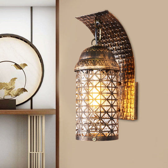 Bronze Lantern Sconce Wall Light With Cutout Design Rustic Iron Finish Ideal For Living Room