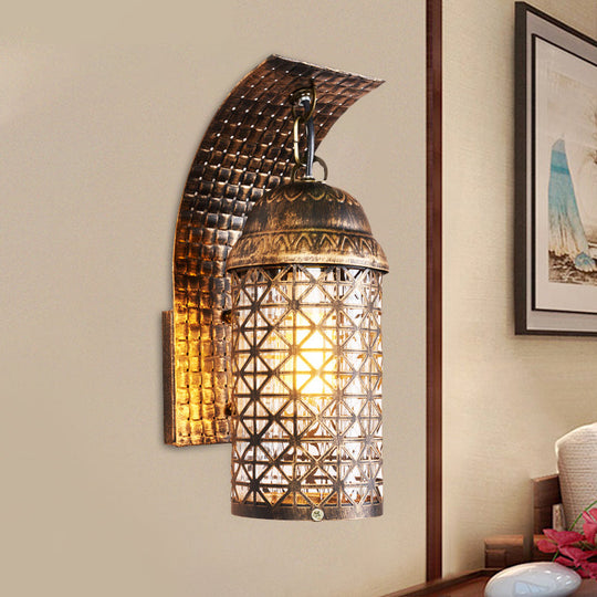 Bronze Lantern Sconce Wall Light With Cutout Design Rustic Iron Finish Ideal For Living Room