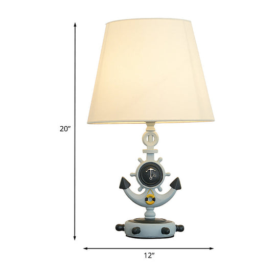 Adeline - Blue Cone Night Table Light Mediterranean 1-Head Fabric Nightstand Lamp With Anchor Base