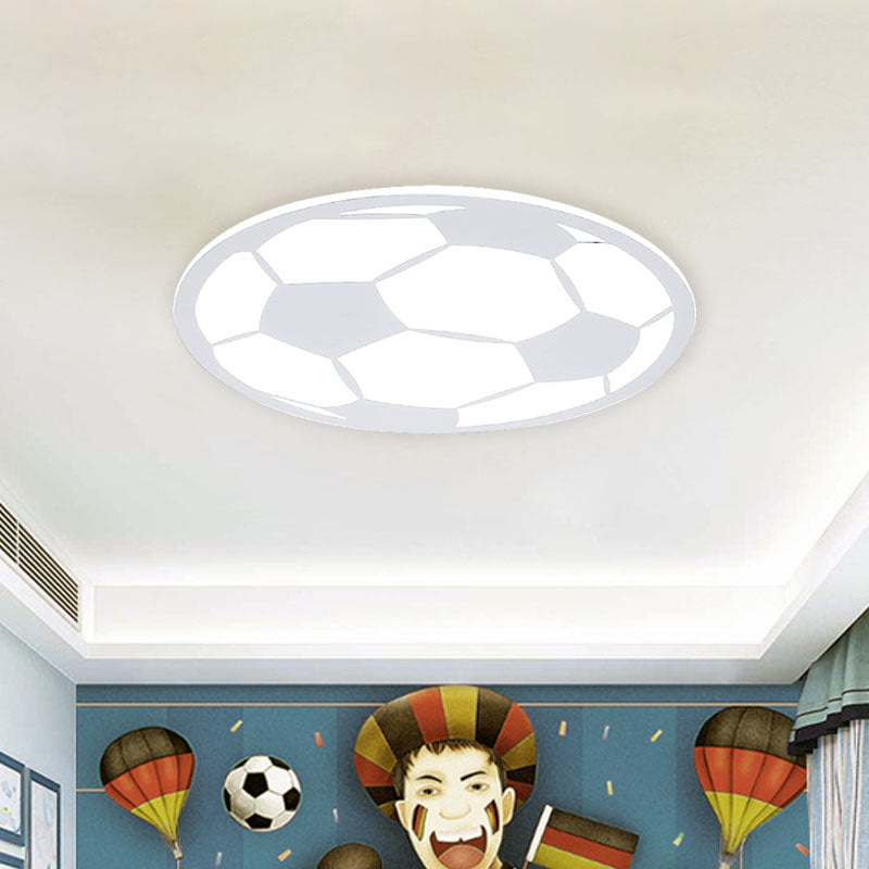 Kid’s Led Football Flush Light: Black/White Acrylic Mount For Boys Bedroom