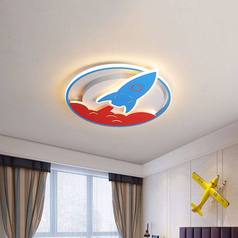 Acrylic Rocket Flush - Mount Light Fixture - Led Blue Ceiling Lamp For Boys Bedroom (16’/19.5’ W)