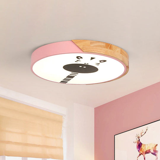 Acrylic Led Flushmount Lighting - Macaroon Ring With Giraffe Pattern Pink/Yellow/Blue 12/16 Width