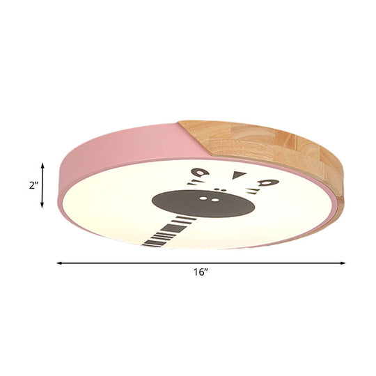 Acrylic Led Flushmount Lighting - Macaroon Ring With Giraffe Pattern Pink/Yellow/Blue 12’/16’ Width