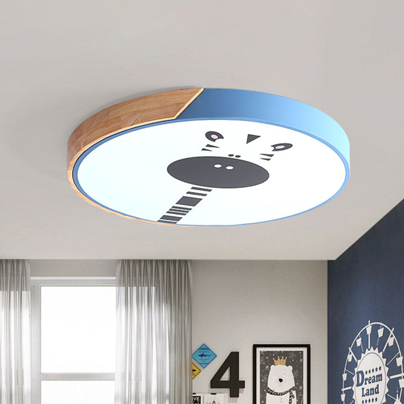 Acrylic Led Flushmount Lighting - Macaroon Ring With Giraffe Pattern Pink/Yellow/Blue 12’/16’ Width