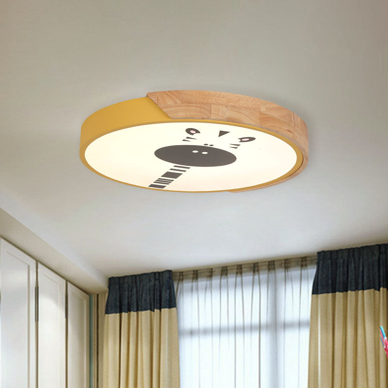 Acrylic Led Flushmount Lighting - Macaroon Ring With Giraffe Pattern Pink/Yellow/Blue 12/16 Width