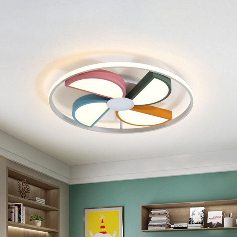 Macaroon Led White Flush Mount Ceiling Light For Bedroom Acrylic Windmill Design 16.5/20.5 Width /