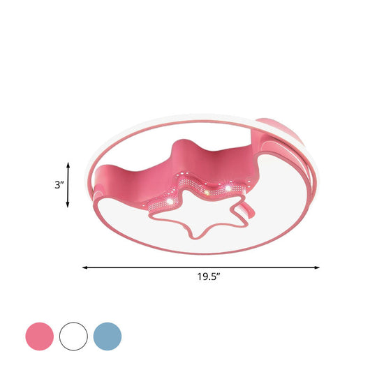 Nordic Led Ceiling Fixture With Moon And Star Flush Mount Spotlight: White/Pink/Blue Acrylic Shade