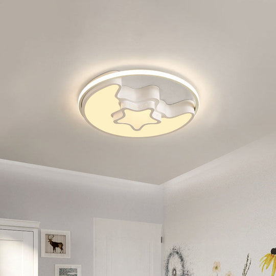 Nordic Led Ceiling Fixture With Moon And Star Flush Mount Spotlight: White/Pink/Blue Acrylic Shade
