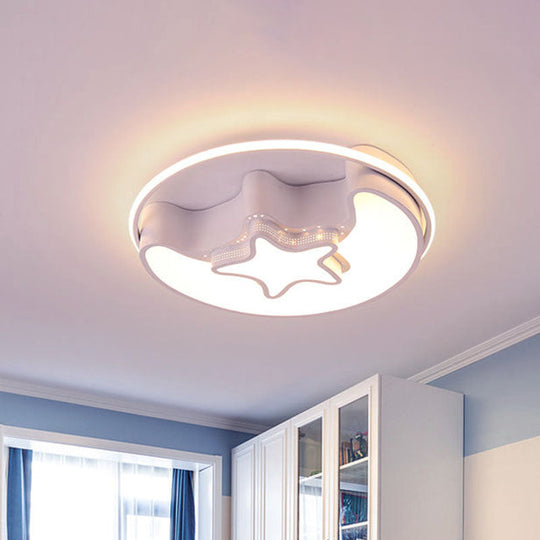 Nordic Led Ceiling Fixture With Moon And Star Flush Mount Spotlight: White/Pink/Blue Acrylic Shade