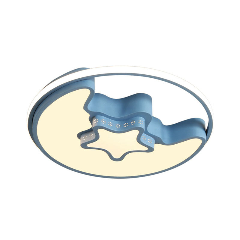 Nordic Led Ceiling Fixture With Moon And Star Flush Mount Spotlight: White/Pink/Blue Acrylic Shade