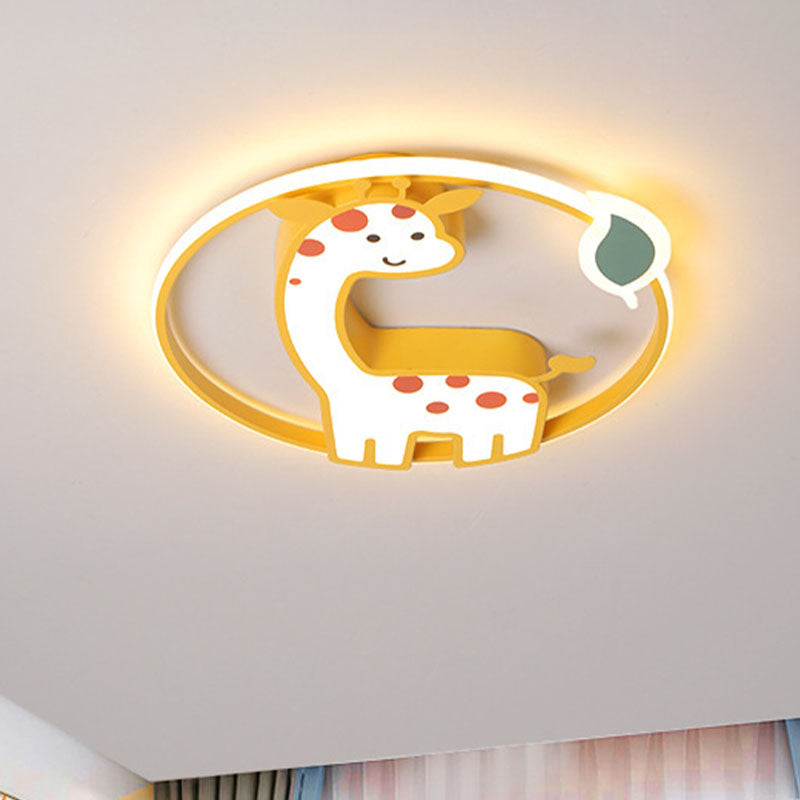 Giraffe Kids Ceiling Light Fixture - Iron Frame Led Yellow Flush Mount For Children’s Bedroom