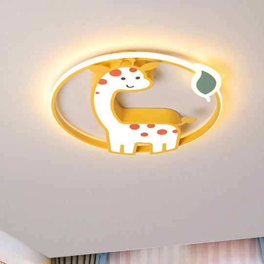 Giraffe Kids Ceiling Light Fixture - Iron Frame Led Yellow Flush Mount For Children’s Bedroom
