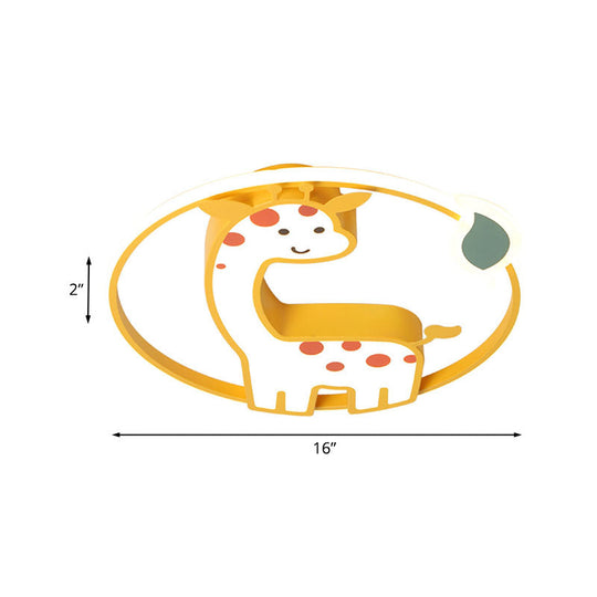 Giraffe Kids Ceiling Light Fixture - Iron Frame Led Yellow Flush Mount For Childrens Bedroom