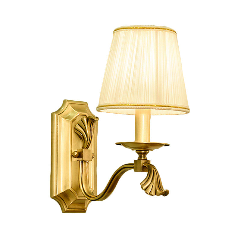 Gold Tapered Fabric Wall Sconce Lamp - Colonial Style Bedroom Light Fixture